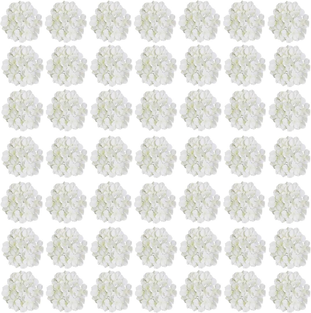 White Hydrangea Artificial Flowers Bulk, 60 Pcs Faux Hydrangea Flowers Heads, Artificial Fake Silk Hydrangea Flowers with Stems, White Flowers Artificial for Decoration Wedding Dcor