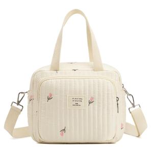 Small Diaper Bag Tote, Crossbody Diaper Bag Mini Purse with 7 Pockets, Travel Baby Bag for boys & Girls, 2 Bottle pocket, Off white