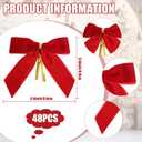 48 Pcs Red Velvet Bows for Christmas Tree, Red Bow Velvet Christmas Tree Bows Ornaments for Gift Wrapping Door Vintage Garland Wreath,Rustic Holiday Decor 1" Wide,3.5 x 3.5 Inch