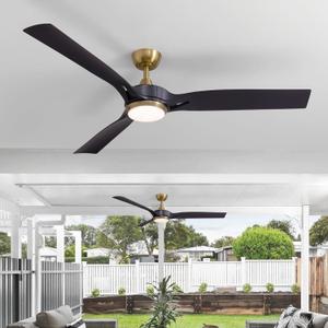 60 Inch Ceiling Fans with Lights and Remote Control, Modern Ceiling Fan for Bedroom, 6 Speeds, 3CCT, Quiet DC Motor, Reversible, Ceiling Fan for Patio, Living Room, Indoor and Outdoor (Black)