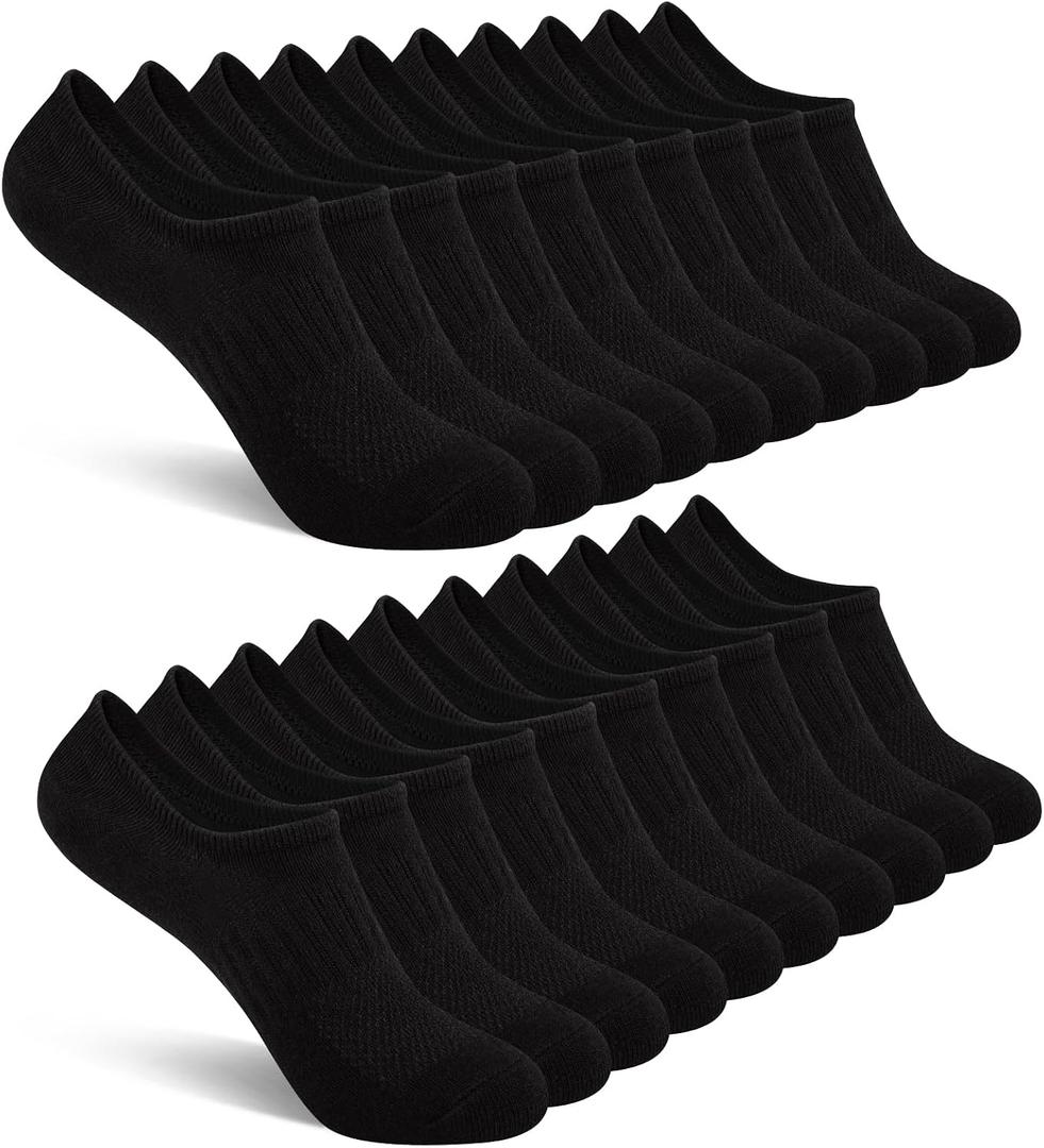 Comfoex 10 Pairs No Show Boys Socks Cotton Mesh Non Slip Low Cut Invisible Athletic Socks For Kids, Black 10 Pairs, 7-10 Years