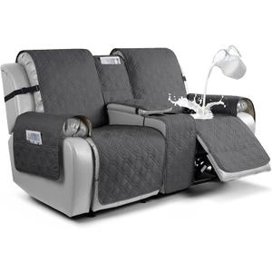VANSOFY Loveseat Recliner Cover with Console 100% Waterproof Sofa Slipcovers Non-Slip Reclining Couch Cover Split Sofa Covers Furniture Protector for Pets, Dogs(Charcoal Gray) (2 Seater+Console)