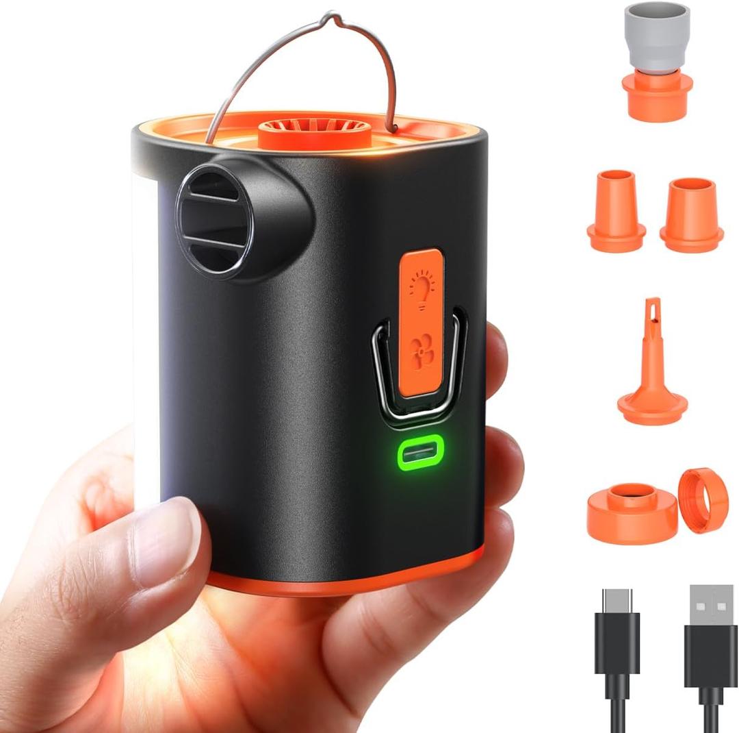 JOYROOM Air Pump for Inflatables, 3600 mAh Battery & Camping Light Portable Air Pump, 4.8kPa Ultra-Fast and Mini Electric Air Mattress Pump (Vivid Orange)