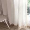 Deeprove White Boho Curtains 84 Inches Long for Bedroom Living Room, Cream Chic Linen Cotton Embroidered Semi Blackout Bohemian Farmhouse Window Treatment Drape Vintage Tassels, 1 Panel W52 x L84