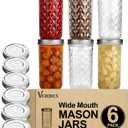 VERONES Wide Mouth Mason Jars 22 oz, 22 OZ Mason Jars Canning Jars Jelly Jars With Wide Mouth Lids, Ideal for Jam, Honey, Wedding Favors, Shower Favors, 6 PACK,EXTRA 6 Lids with Straw Hole