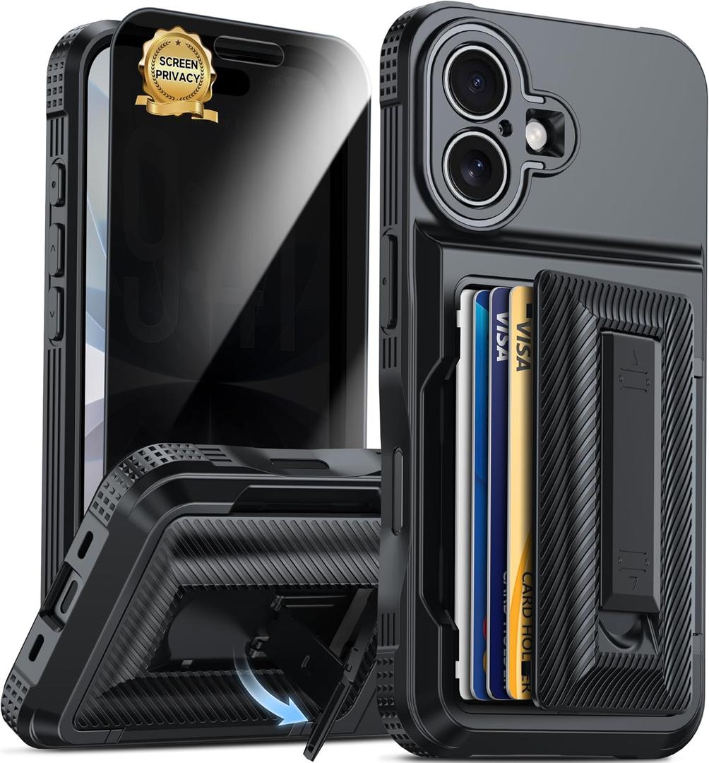 for iPhone 17 Case Wallet with Card Holder+1 Screen Protector | [RFID Blocking][Kickstand][Full Camera Protection] Military Drop Protection Wallet Case for iPhone 17 Black