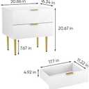 Semiocthome White Nightstand, Mid Century Modern Night Stand with 2 Wave Fluted Panel Drawers, Bedside Table with Gold Metal Legs, Bedroom Set Wide Tabletop Bed Side Table, End Tables for Living Room (White)