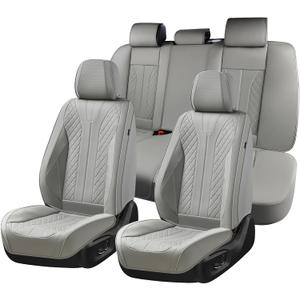 FLORICH Car Seat Covers Full Set, Leather Seat Cover for Cars Waterproof Full Coverage Seat Covers Universal Seat Covers for Cars Seats Protectors Cushion Universal Fit for Most Cars SUV Trucks, Gray