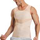TAILONG Men's Compression Shirt for Body Shaper Slimming Vest Tight Tummy Underwear Tank Top (Beige) L