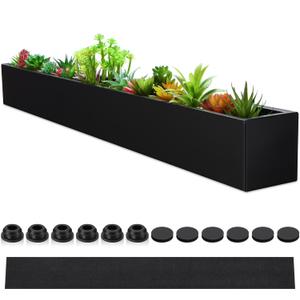 FillTouch 1 Pcs Long Rectangular Planter Box Window Sill Plant Box Metal Water Trough Indoor Large Modern Steel with Drainage Holes Herb Garden Home (32 x 3.5 x 3.5 Inch,Black)
