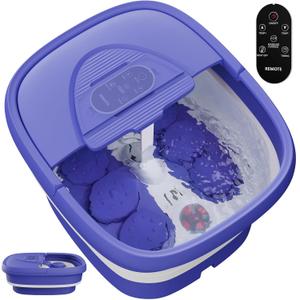 Foot Spa Collapsible, Foot Bath Massager with Heat, Remote, Timer, and 24 Motorized Shiatsu Massage Balls, Foot Soaking Tub Supports Hot/Cold Water Soaking (Purple)