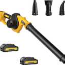 Leaf Blower Cordless with 2 Batteries and Fast Charger, 210 MPH Battery Powered Blower with 3 Nozzles, 3 Speed Modes, Lightweight & Small Electric Leaf Blowers for Lawn Care, House, Leaves, Dust, Snow (Yellow)