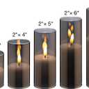 Eywamage 5 Pack Grey Glass Flameless Candles with Remote, Flickering Slim Tall LED Pillar Votive Candles Battery Included