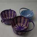 Easter Baskets with Hinged Handle - Round Woven Bamboo (Purple And Blue) 3 Pack