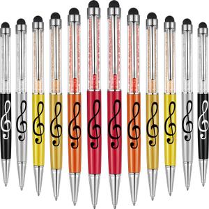 Outus 11 Pcs Music Stylus Pens 2-in-1 Retractable Touch Screen Crystal Musical Note Ballpoint Pen with Stylus Tips Music Teacher Student Gift Party Favor(Bright colors)