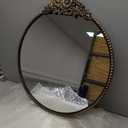 Round Baroque Style Antique Mirror, 24" Metal Circle Vintage Wall Mounted Decorative Mirror for Entryway,Bathroom,Vanity, Retro Black