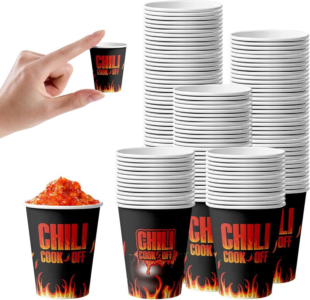 Chili Cook Off Party Supplies, 400 Pack Chili Tasting Bowls Bulk 3oz Disposable Paper Sample Cups, Chili Cook Off Contest Decorations for BBQ Competitions, Festivals, Cookouts, Tailgating (Black)