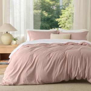 Bedsure Duvet Cover Queen Size - Soft Double Brushed Bedding Set for Kids & Adults, Zipper Closure, 3 Pieces, Includes 1 Duvet Cover (90"x90") & 2 Pillow Shams, NO Comforter, Dusty Rose