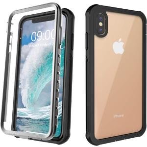 Full Cover Case for iPhone Xs Max,Built in Screen Protector,3 in 1 Dust/Dirty/Shock Proof Bumper Shell Transparent Case (Black)