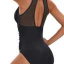KI LAPHEE One Piece Swimsuit for Women Bathing Suits Tummy Control Ruched Elegant High Neck Swimwear (Black) 16