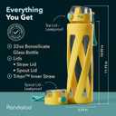 Pandaloo Orbit 32 oz Glass Water Bottle with 2 Leak-Proof Lids (Straw & Spout), Wide Mouth, Borosilicate Glass, BPA-Free, Cup Holder Friendly for Gym, Work, Travel & Daily Hydration Sunbeam Yellow