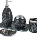 5pcs Mosaic Glass Bathroom Accessories Set Luxury Decorative Bath Accessories Set Includes Soap Dispenser, Soap Tray, Cotton Swab Jar, Toothbrush Holder, Vanity Tray