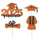 4 Pcs 2025 Graduate Cake Topper Orange Glitter Congrats Grad Cake Topper Class of 2025 Cake Decor for 2025 Senior High School/College/University Happy 2025 Graduation Party Supplies Decorations, 2pack