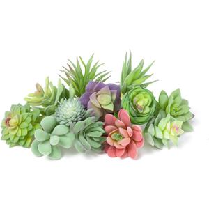 HappyHapi 12 Pcs Artificial Succulents Mini Fake Plants Unpotted Faux Succulent for Craft, Small Plastic Succulents Assortment in Flocked Green Floral Decor for Party, Cake, Garden & Outdoor