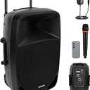 Pyle 1200W Portable Bluetooth PA Speaker - 12 Subwoofer, LED Battery Indicator Lights W/Built-In Rechargeable Battery, MP3/USB/SD Card Reader, and UHF Wireless Microphone - Pyle PSBT125A,Black