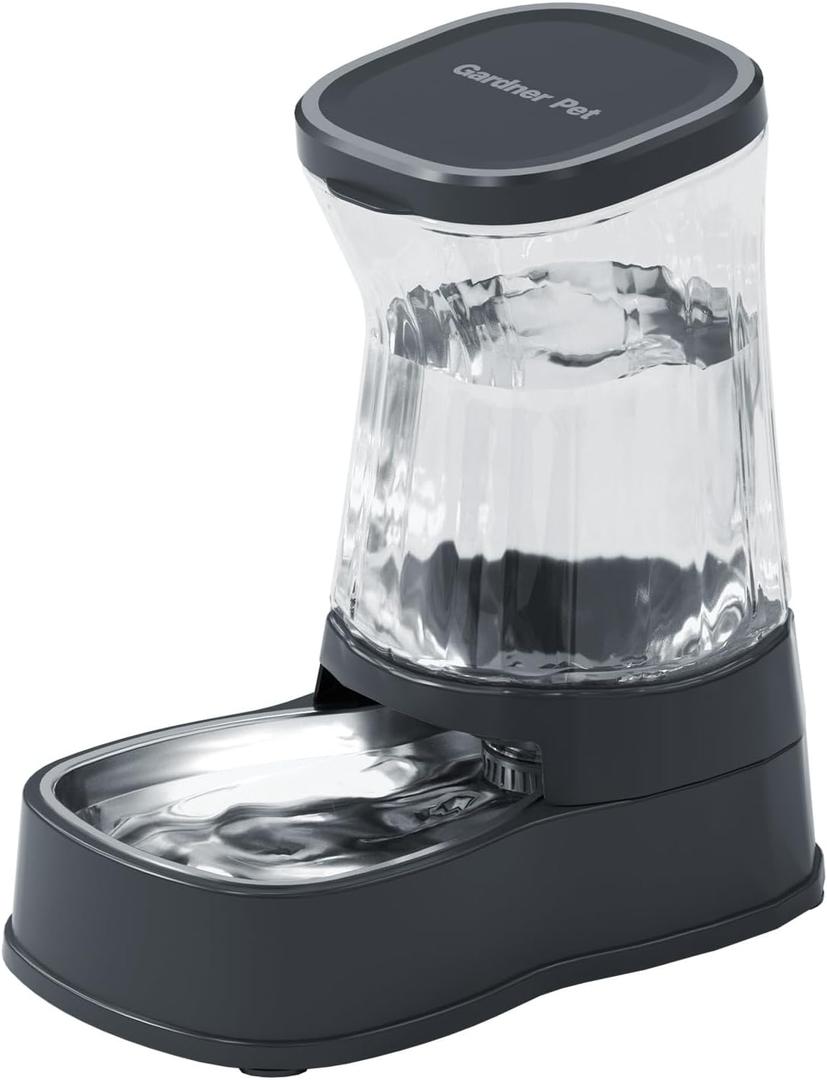 Gardner Pet Automatic Dog Water Dispenser Gravity Stainless Steel Water Waterer Feeder, 100% BPA-Free Large Capacity Water Feeding Bowls for Medium & Large-Sized Dogs,Cats, Other Pets -(2.1 Gallons) (Single (2.1 Gallon), Dark Grey)