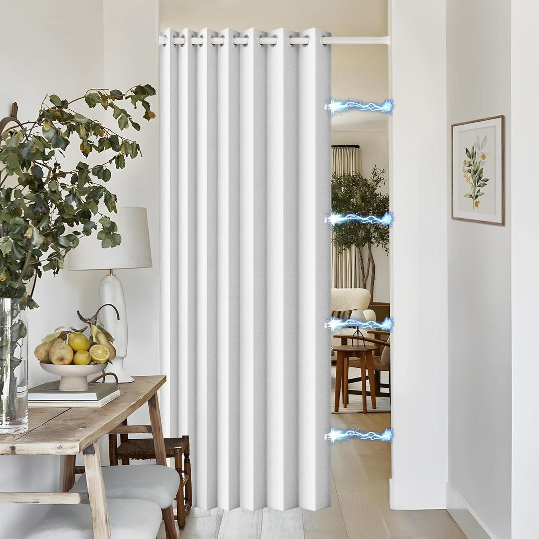 White Total Blackout Pinch Pleated Curtain 96 Inch Long, Full Shading Curtain for Windows, Faux Linen Textured Thermal Insulated Drapes, 1 Panel, W52 x L96, Greyish White