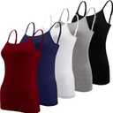 BQTQ 5 Pcs Women's Camisole Tank Top Undershirt Spaghetti Strap Basic Camisoles (Black, White, Gray, Darkrednavy)