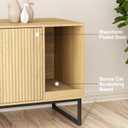 Cat Litter Box Enclosure, Fluted Hidden Litter Box Furniture with Scratch Pad and Metal Legs, Modern Enclosed Cat Cabinet, 31.5 x 17.7 x 21.7 Inches Indoor Pet House for Living Room, Washroom, Natural
