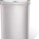 Ninestars 13 Gallon Automatic Trash Can, 50L Touchless Motion Sensor Garbage Can with Odor-Sealing Lid, Rectangular Stainless Steel, Silver Trim