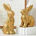 AOMOONOA Gold Bunny Decor, Easter Bunny Figurines Set of 2, Small Rabbit Decor with Metallic Rough Finish, Resin Bunnies for Spring Table Centerpiece, Elegant Home, Mantle Shelf Decor