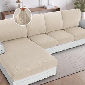 ectional Couch Covers 8 Pieces Stretch Sofa Covers for Sectional Sofa Set Separate L Shaped Couch Cover for Both Left/Right Couch (Seat and Back: 1 Chaise + 3 Sofa, Natural)