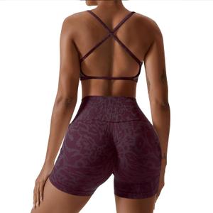 SUUKSESS Women 2 Piece Workout Sets with Pockets Seamless Strappy Sports Bra High Waist Booty Shorts Outfits (Small, Purple)