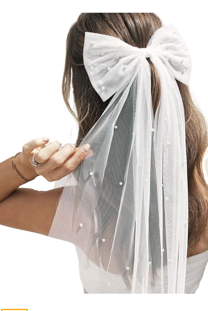 Bridal Veil Bachelorette Party Veil White Bow Wedding Veil Elegant Tulle Layer Hair Clip for Women and Girls
