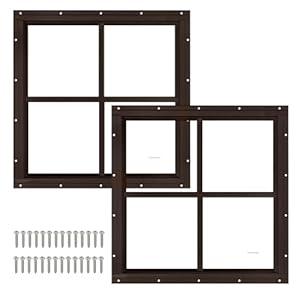 2 Pack 16" x 16" Brown Shed Window with Tempered Glass Household Windows with Screws for Shed, Chicken Coop, Playhouse, Garage and Barns(No Screen