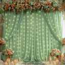 Sage Green Backdrop Curtains with Lights,10x10FT Wrinkle Free Polyester Wedding Photo Backdrop Curtains for Baby Shower Birthday Ceremony Reception Home Party Decorations-5ft x 10ft,2 Panels