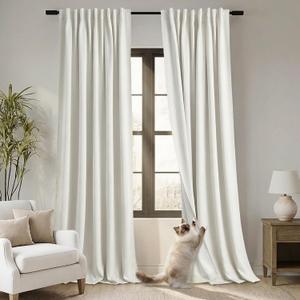 PANELSBURG 92 Inch Long Blackout Curtains 2 Panels Set,Linen Back Tab Pleated Room Darkening Curtains for Bedroom Living Room,Cream Ivory (Natural)