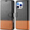 TUCCH Wallet Case for iPhone 16 Pro Max, [RFID Blocking] 4 Card Slots Kickstand [Shockproof TPU Interior Case] PU Leather Magnetic Flip Phone Cover Compatible with iPhone 16 Pro Max, Black&Brown