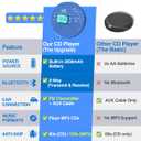 Sunoony Portable CD Player with Bluetooth, Disman CD Player for Car with FM Transmitter, Rechargeable Personal cd Player with Anti-Skip Protection, Headphones, AUX/USB Supported, LCD(Blue)