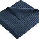 Levtex Home - Cross Stitch - Quilted Throw - 50x60in. - 100% Cotton - Reversible Pattern - Navy with Matching Stitching