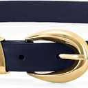 WHIPPY Women Skinny Leather Belt for Jeans Pants Dresses Ladies Fashion Waist Belt with Shiny Gold Buckle (M: Fit Waist Size 30-34", Navy Blue)