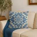 Blue and White Chinoiserie Decorative Throw Pillow Covers, Oriental Porcelain Mandala Floral Pattern Pillow Cases, Vintage French Country Coastal Decor for Sofa Living Room Bedroom 18x18in
