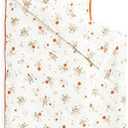 Wake In Cloud - Toddler Nap Mat with Pillow and Blanket, 100% Cotton Fabric, for Kids Girls in Daycare Kindergarten Preschool, Floral Botanical Flowers, Beige Orange, Standard