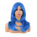 MapofBeauty 20 Inch/50 cm Long Layered With Bangs Straight Synthetic fiber Shoulder Length Hair Party Wig (Bright Blue)