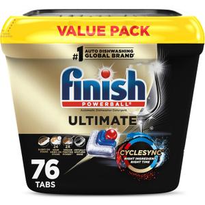 Finish Ultimate Dishwasher Pods, No Pre-Rinse Dishwasher Detergent Soap Removes Burnt-On Stain, with CycleSync Technology, Degreasing & Scrubbing Power, 76 Count