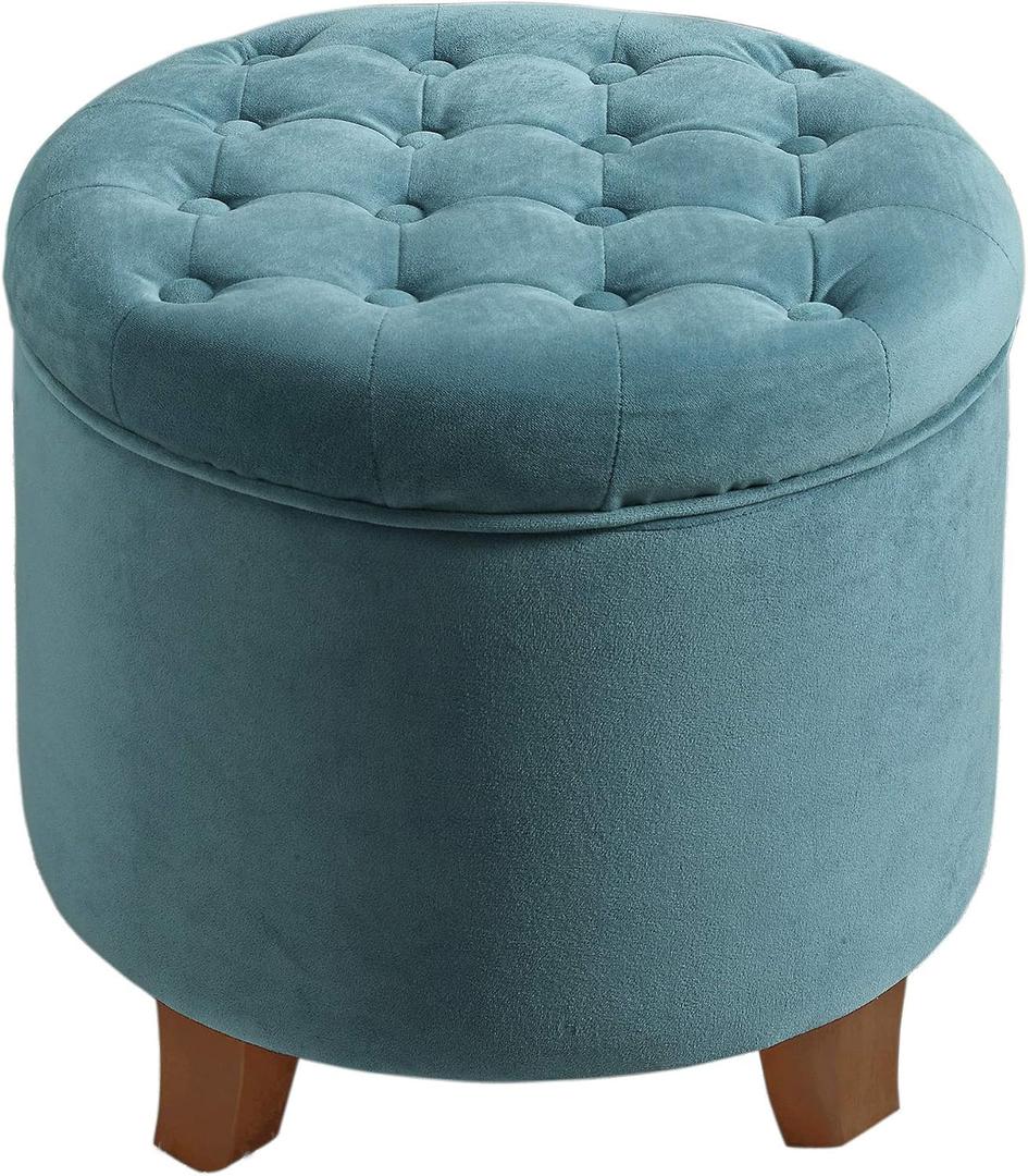 Homepop Home Decor | Upholstered Round Velvet Tufted Foot Rest Ottoman | Ottoman with Storage for Living Room & Bedroom | Decorative Home Furniture, Teal Small, 19"D x 19"W x 18"H